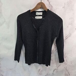 Adrianna Papell Cardigan Womens Small Black Sparkle Shimmer Metallic Tank Set